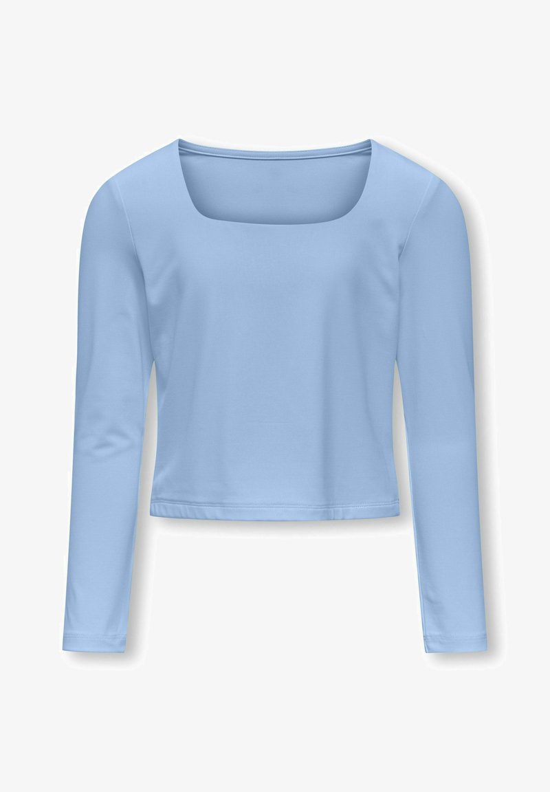 Lys blå langærmet top med firkantet udskæring og cropped design. Fremstillet af blødt, glat stof med en minimal syning.