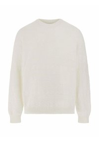 Maglione lavorato a maglia in avorio con motivo a diamante strutturato, scollo rotondo e polsini e orlo a coste per una vestibilità aderente.