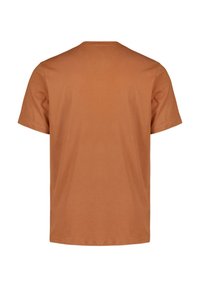 Korte mouwen, ronde hals t-shirt in een lichtbruine kleur. Gemaakt van zachte katoen met een gladde textuur, met een effen ontwerp op de achterkant.