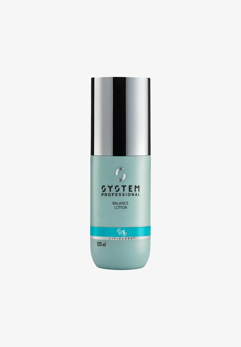 Bottiglia verde menta con tappo argentato. Il testo include "System Professional", "Balance Lotion" e "B5" con una banda accentuata turchese. 125 ml.
