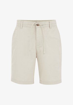 Bežid kapuutsiga lühikesed püksid, mis on valmistatud kergetest kangast, eesmises osas nupukesed ning üles pööratud servadega, et luua lõdva disainiga välimus.