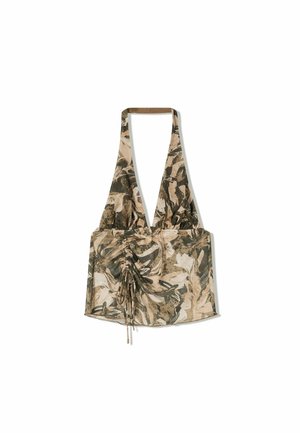 Haut à bretelles multicolore avec un motif floral, fabriqué en tissu léger, avec un devant cintré et des liens réglables pour un ajustement parfait.