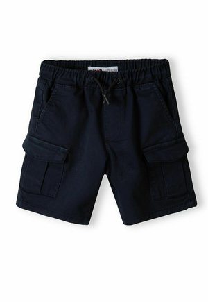 Pantaloni cargo navy realizzati in tessuto resistente, dotati di vita elastica, cordoncino e due tasche laterali con chiusura a patta.
