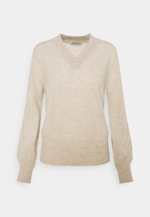 V NECK BALLOON SLEEVE - Strickpullover - oatmeal