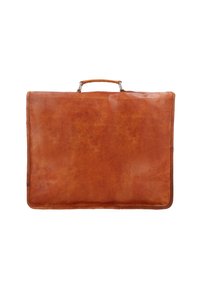 Braune Lederaktentasche mit glatter Textur, ausgestattet mit einem einzigen Griff oben und einem klaren, minimalistischen Design.