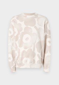Hellbeige Sweatshirt mit einem großen floralen Muster in sanften Brauntönen. Runder Ausschnitt und gerippte Bündchen mit lockerer Passform.