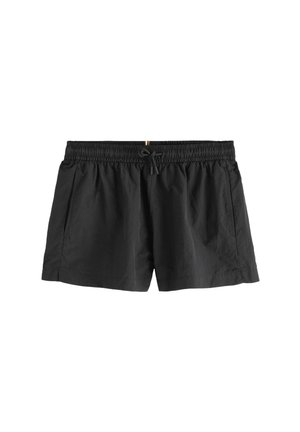 Șorturi de baie negre realizate din material ușor, având o talie elastică cu șnur, buzunare laterale și croială clasică.