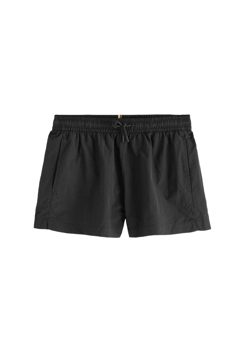 Pantaloncini da bagno neri in tessuto leggero, con elastico in vita e coulisse, tasche laterali e un taglio classico.