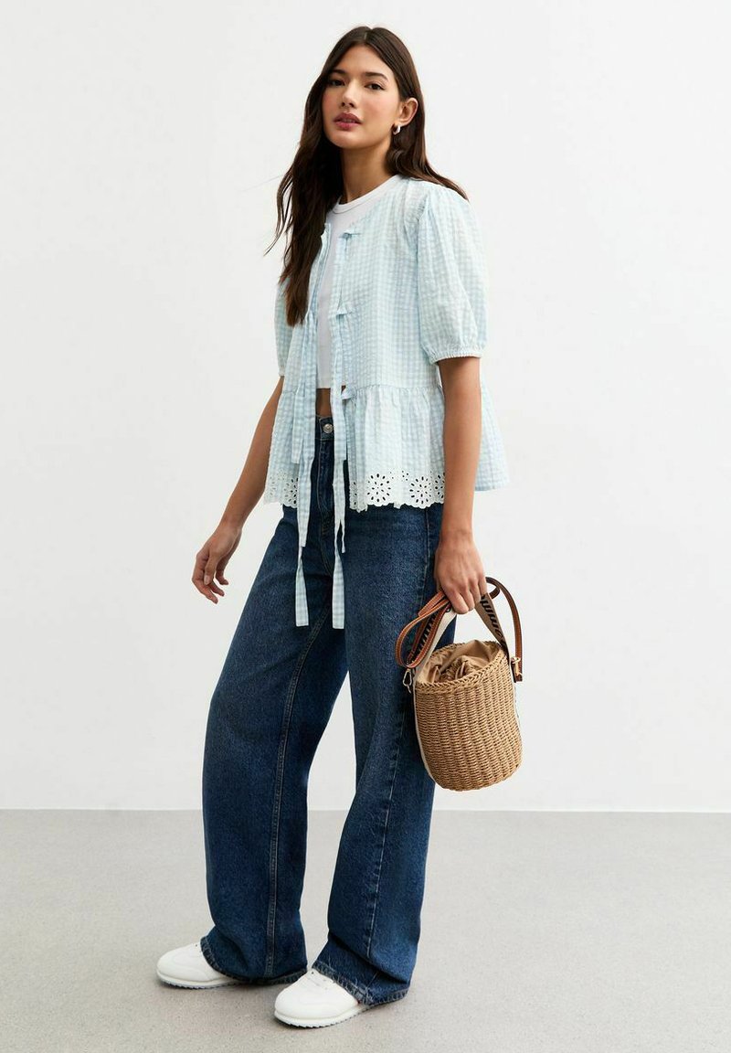 New Look - BRODERIE ANGLAISE HEM GINGHAM - Blouse - blue pattern, Enlarge