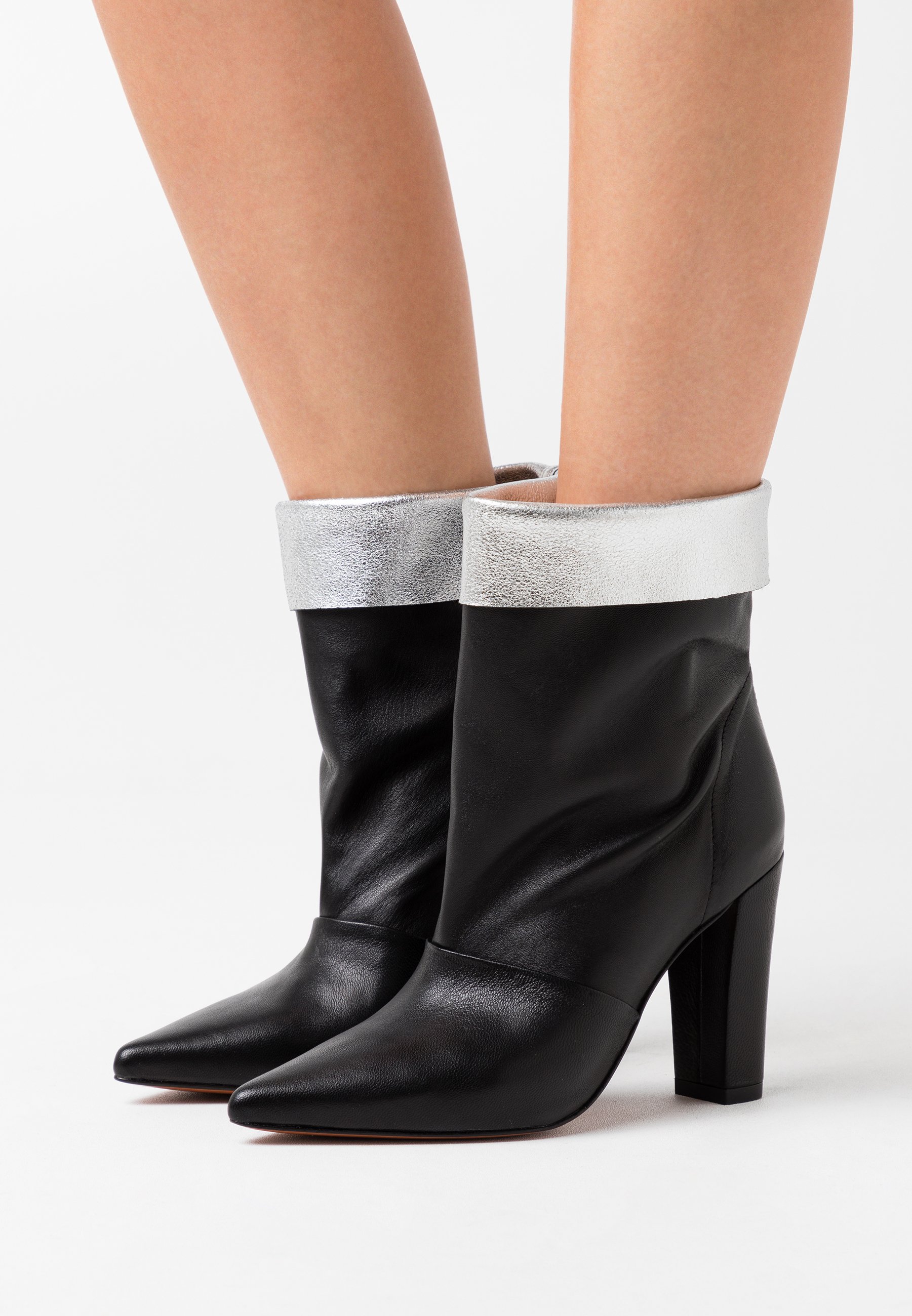 silver heeled ankle boots