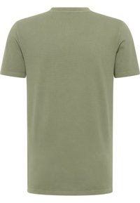 Olivengrøn kortærmet T-shirt lavet af blødt bomuld. Den har en rund halsudskæring og syede sømme, med et rent, minimalistisk design.