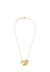 Gouden ketting met een delicate schakel en een cluster van getextureerde ronde hangers, variërend in grootte en asymmetrisch gerangschikt.