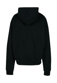 Sort hættetrøje med afslappet pasform, lange ærmer, ribbet kant og ensartet tekstur. Designet er enkelt og uden udsmykninger.