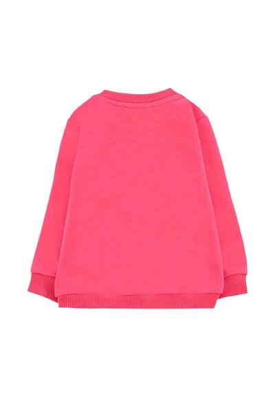 Felpa rosa con colletto rotondo, polsini e orlo a costine. Tessuto liscio con vestibilità rilassata, caratterizzata da un motivo a tinta unita.