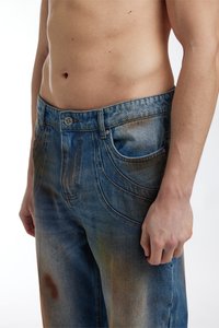 FAVELA CUTLINE UNISEX - Løst sittende jeans - blue dirt washed