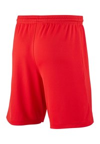 Pantalones cortos deportivos rojos hechos de una tela suave y ligera, con una cinturilla elástica y un ajuste relajado con costuras laterales.