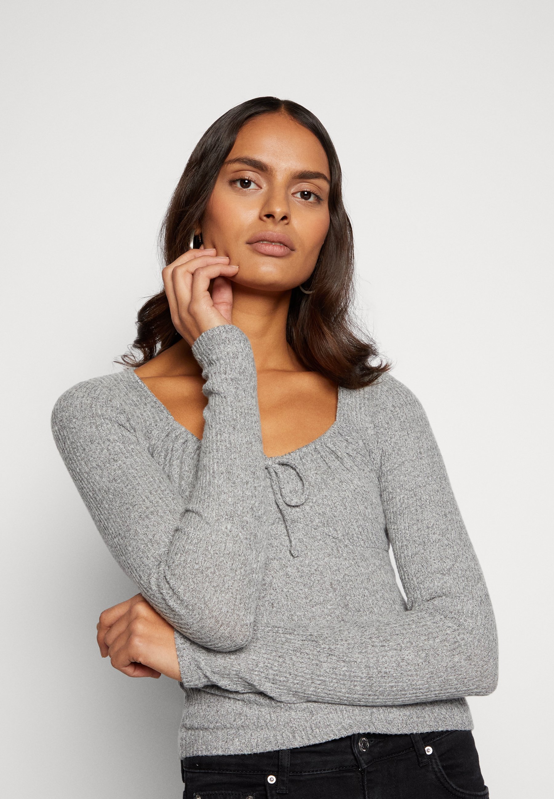 Hollister Co. Cozy Ruched Bust Seamed Waist Jumper Heather Gray, Women