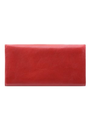 Billetera de cuero rojo con una textura suave, forma rectangular y un diseño limpio. No presenta hardware o adornos visibles.