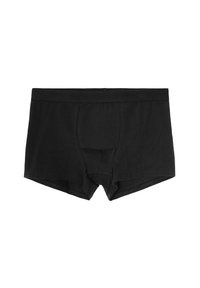 Boxers en coton noirs avec une ceinture flexible, une texture lisse et un design ajusté. Comprend une poche centrale pour la forme et le soutien.