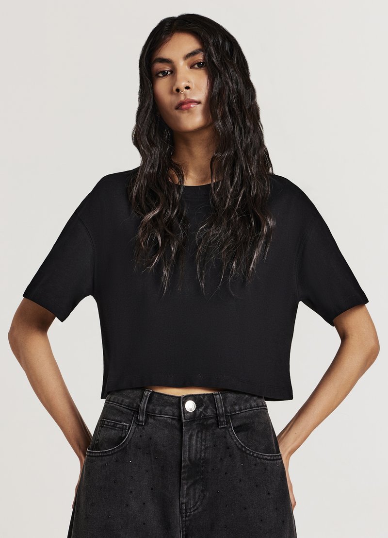 Calliope CROP - T-shirt basic - ultrablack