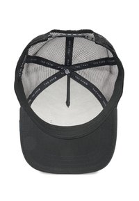 Gorra negra con parte trasera de malla. Cuenta con una corona redondeada, visera curvada y banda interior con el logo "THE FARM". Tela texturizada y correa ajustable.