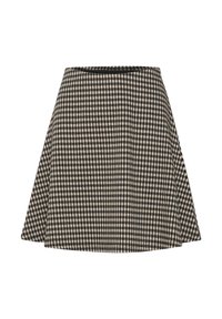 Svart och beige rutigt midikjol med en utställd form, tillverkad av ett strukturerat tyg. Designad med ett midjeband och utan synliga knäppningar.