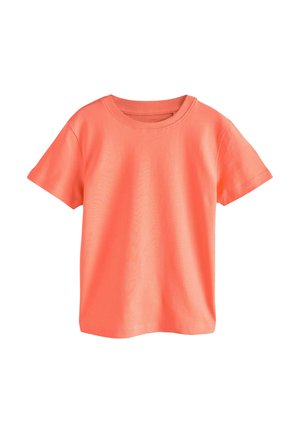 Tricou corai cu mânecă scurtă, fabricat din bumbac moale. Dispune de un decolteu rotund și o croială standard. Textură netedă, fără modele sau accente.