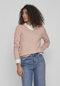VILA VIRIL V-NECK NOOS - Džemperis - misty rose/melange