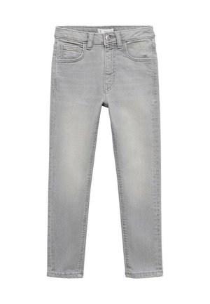 Grå denimjeans med slim fit, som har bälteslops, framfickor och en blekt finish med subtila slitningar på låren.