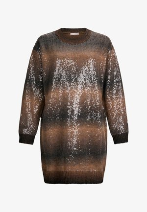 Langemouwen sweater in een gradient bruin met zwarte en zilveren pailletten. Geribbelde ronde hals en manchetten, met een losse pasvorm en zachte textuur.