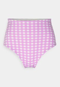 Parte inferior de bikini de cintura alta em padrão xadrez rosa e branco. Feita de um tecido suave e elástico com um cós elástico.