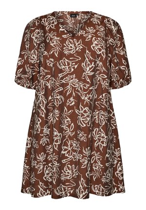 Zizzi, KURZES A-LINIEN-KLEID MIT V-AUSSCHNITT - Φόρεμα ημέρας - braun