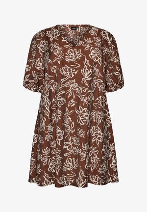 Zizzi, KURZES A-LINIEN-KLEID MIT V-AUSSCHNITT - Φόρεμα ημέρας - braun