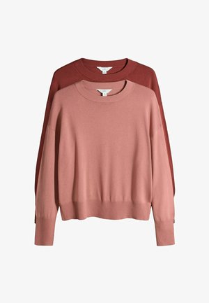 Kaks soonikkoega ümarsuu kampsunit, üks tolmune roosa ees ja üks roostekarva taga, valgel taustal eksponeeritud.