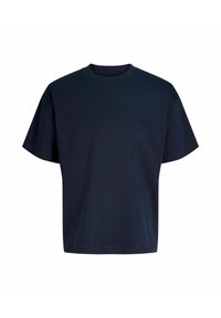 Marinblå T-shirt med korta ärmar och klassisk rund halsringning. Tillverkad av mjukt bomullstyg, med en avslappnad, boxig passform och utan synliga detaljer.