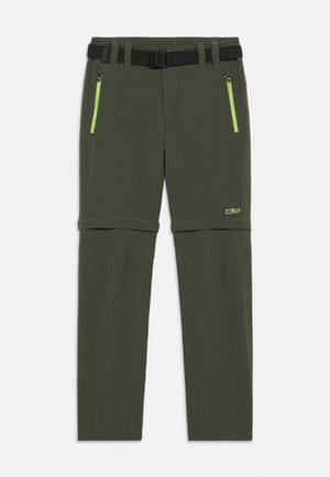 Πράσινα εξωτερικά παντελόνια με φερμουάρ και ζώνη. Διαθέτουν φωτεινές πράσινες λεπτομέρειες στις τσέπες και το λογότυπο. Λείο ύφασμα με ρυθμιζόμενα μπατζάκια.