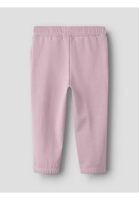 Różowe spodnie z mieszanki bawełny z elastycznym paskiem, zwężanymi nogawkami i zamkniętymi brzegami. Gładka faktura o lekkim designie.