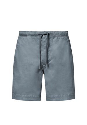 Miesten rento vaaleansiniset shortsit, joissa joustava vyötärönauha ja etumallinen kiristysnauha, yksivärinen malli, polven pituus.