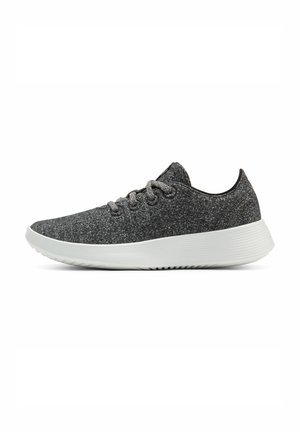 Gray textured sneaker with a low-top design, white rubber sole, and matching gray laces. Features a simple, streamlined silhouette.