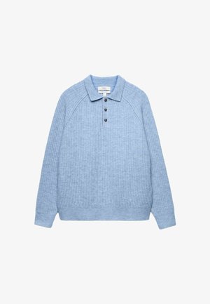 Marks & Spencer, LOFTY RIBBED BUTTONED KNITTED POLO SHIRT. - Jumper - mid blue