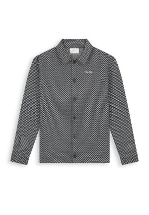 Zwart-wit overhemd met pied-de-poule patroon, lange mouwen, knoopsluiting en een kraag. Gemaakt van een lichtgewicht stof.