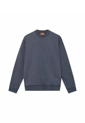 Marineblaue Sweatshirt mit Rundhalsausschnitt, langen Ärmeln und gerippten Bündchen. Aus weichem Material mit leichter Textur. Schlichtes Design ohne sichtbare Muster.