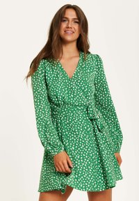 Liquorish ANIMAL PRINT MINI WRAP WITH LONG SLEEVES  - Day dress - green