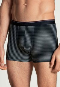Zwarte boxershorts met witte horizontale strepen. Gemaakt van een katoenmix, met een elastische tailleband met de merknaam en een aansluitend ontwerp.