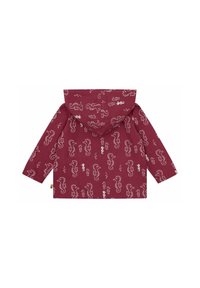 Bordeauxroter Kapuzenjacke mit einem weißen Seepferdchenmuster. Sie hat lange Ärmel und eine weiche Textur, die für Komfort und Wärme sorgt.