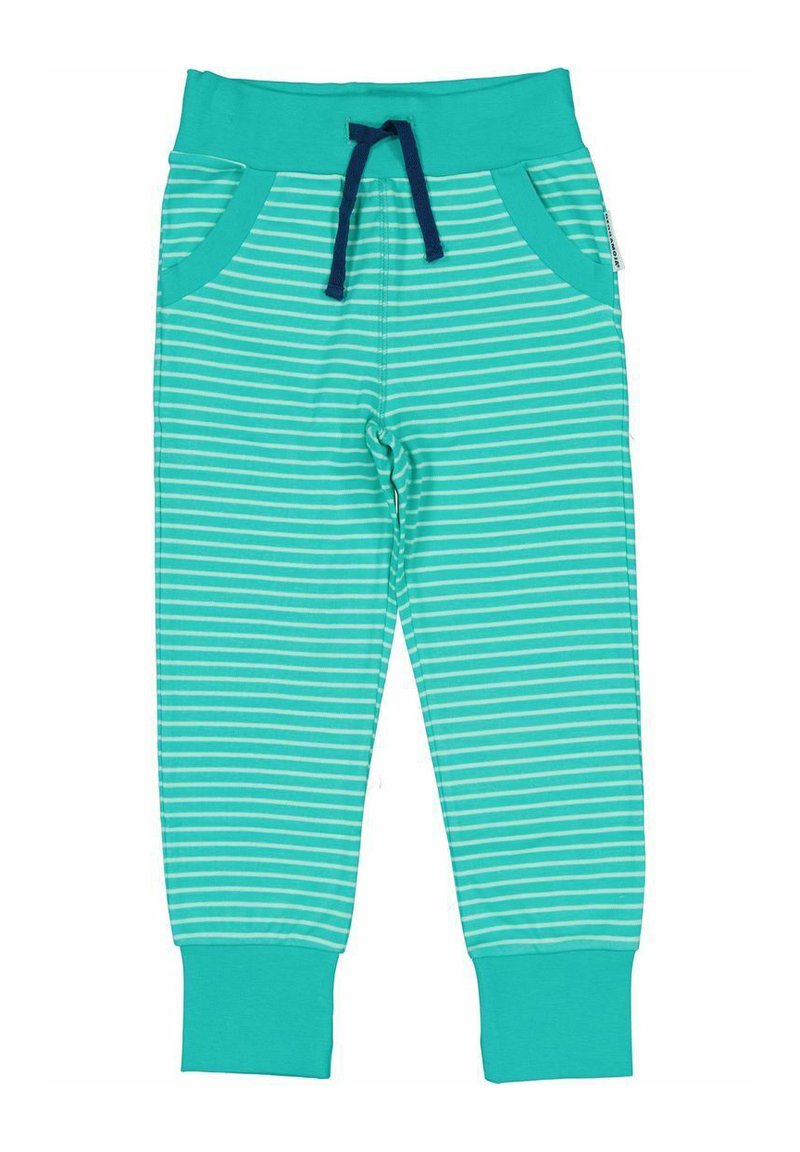 Turkosa randiga sweatpants med dragsko i midjan, två sidofickor och ribbade ankelslut. Mjuk bomull med en slät yta.