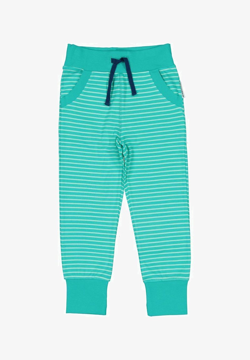 Turkosa randiga sweatpants med dragsko i midjan, två sidofickor och ribbade ankelslut. Mjuk bomull med en slät yta.