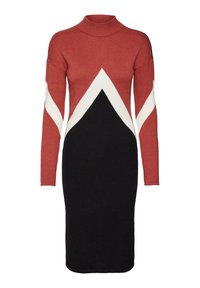 Vero Moda VMNANCY BLOCK O NECK DRESS - Fodralklänning - red ochre/birch/black