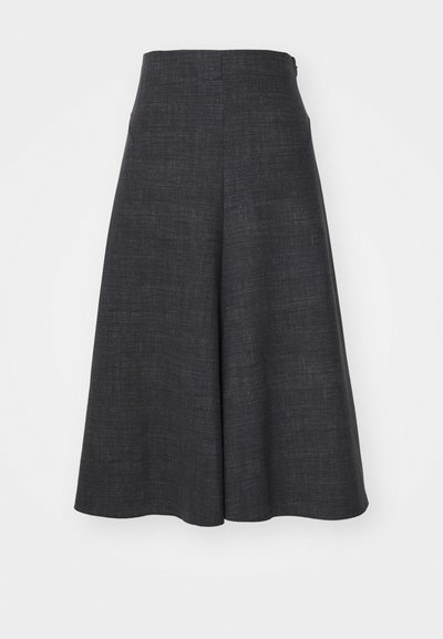 Tamno sivi kuloti od teksturiranog materijala, visokog struka, proširenog kroja, sa bočnim džepovima, glatke završnice bez vidljivih metalnih dijelova.