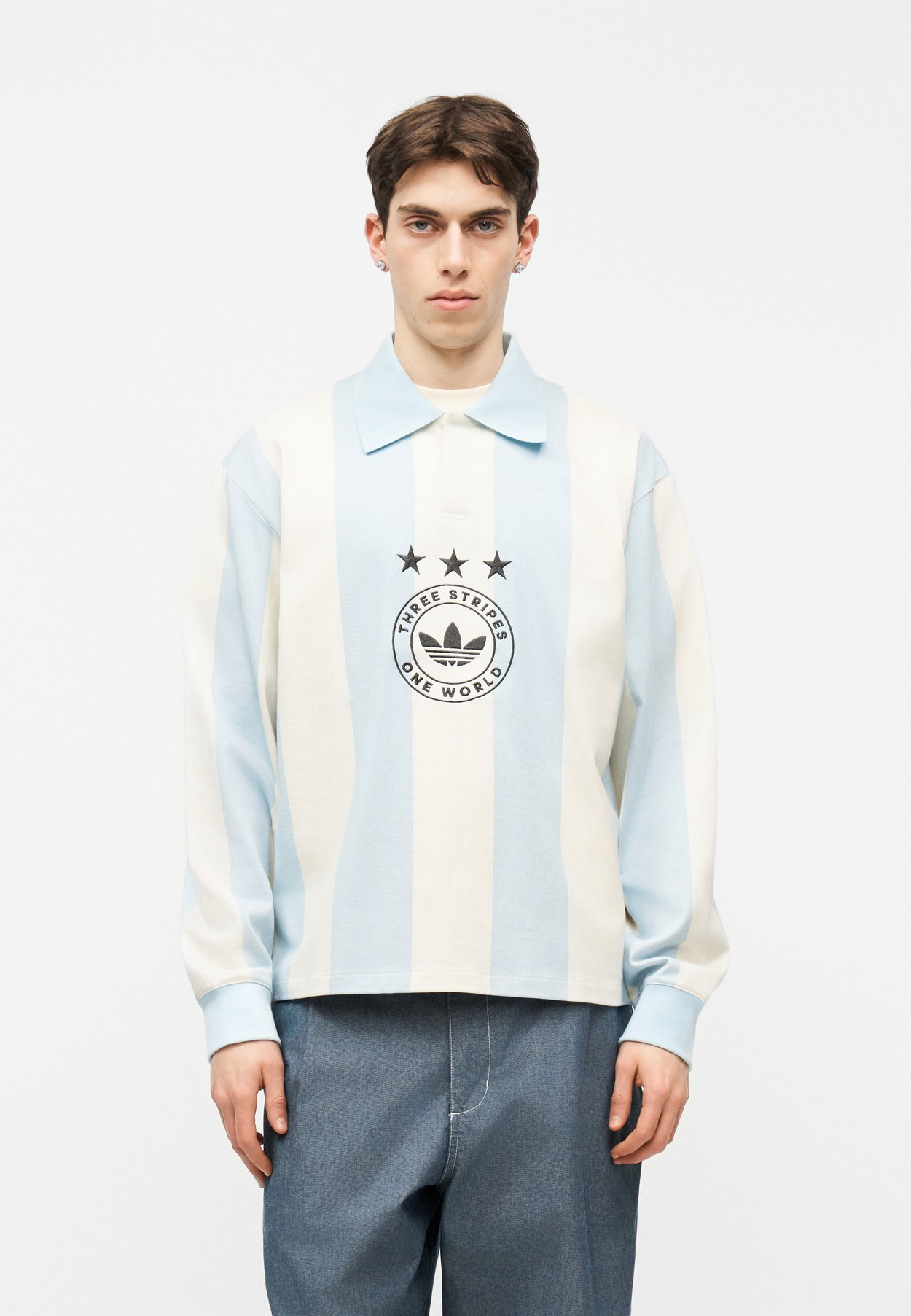 adidas STRIPED - Long sleeved top - ice blue/cream white